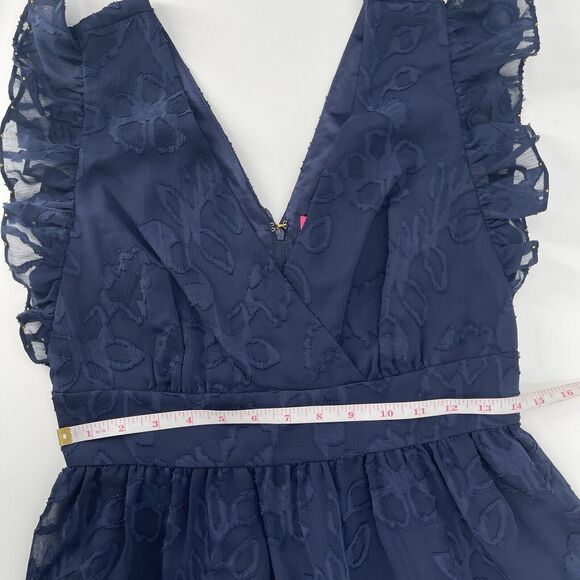 Lilly Pulitzer Womens Dress Sz 2 Navy Autumn Botanical Floral V-Neck Ruffle Midi - Picture 9 of 10